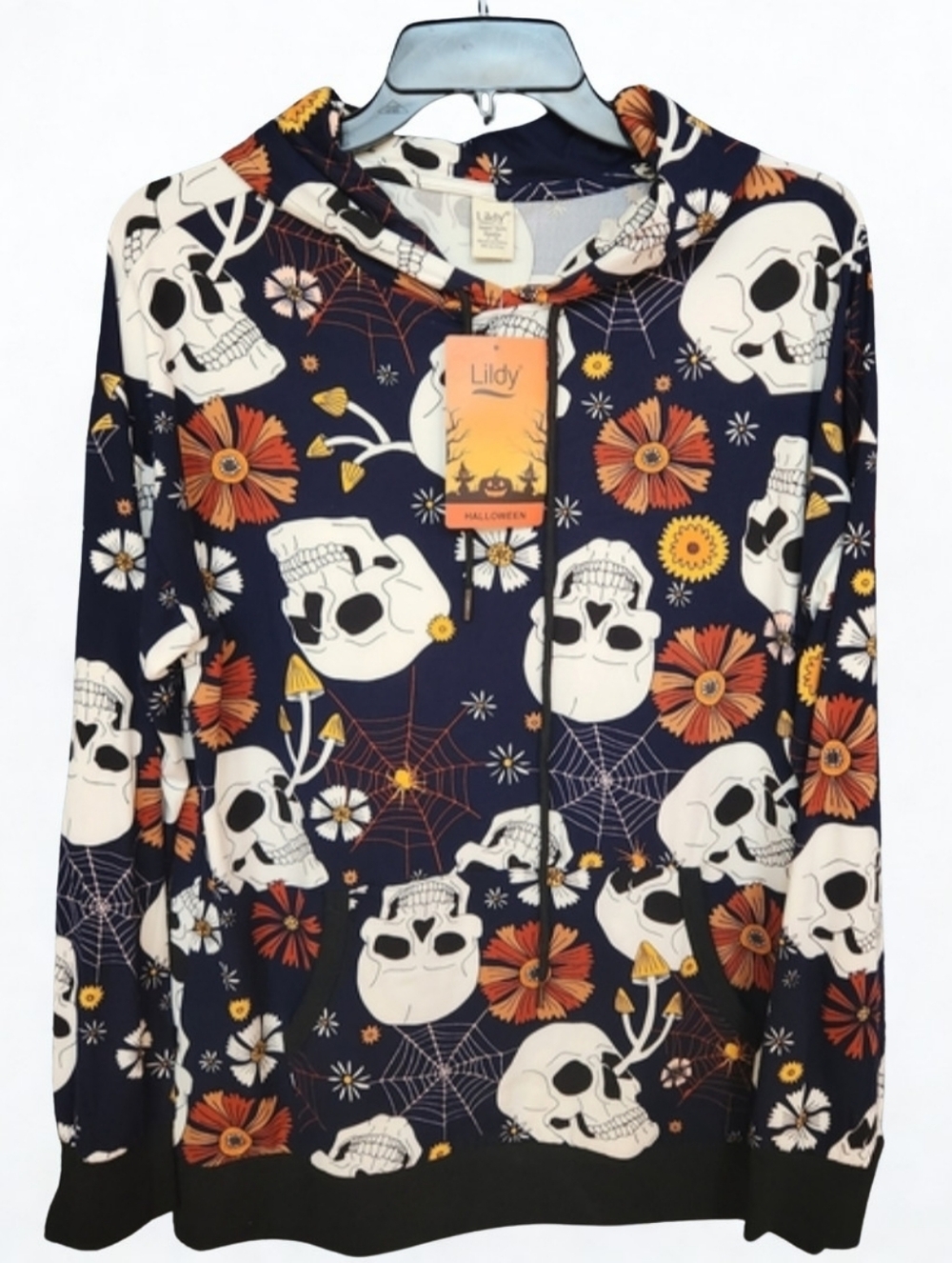 Lildy Halloween Hoodie Navy Orange Womens Size Medium